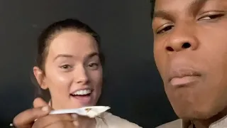 Daisy Ridley and John Boyega doing their best pitch on set of The Rise of Skywalker