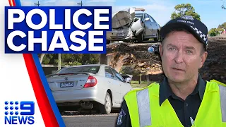 Three men seriously injured after crash during police chase in Victoria | 9 News Australia