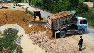 The Best Ultimate Project Full Processing DR51PX BULLDOZER Cutting Slope In Water With Dump Trucks