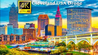 Cleveland, Ohio, USA - 4K UHD Drone Video at Night