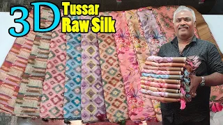 3D Digital Print Tussar Raw Silk Sarees | KLMN Fashion |