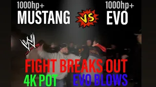 EVO VS MUSTANG FIGHT BREAKS OUT EVO BLOWS MOTOR #ford #mustang #evos