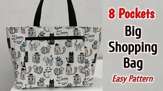 DIY 8 POCKETS SHOPPING BAG TUTORIAL | Multi pocket bag | Shopping bag making at home | DIY Tote bag