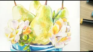 Солнечные груши. Рисуем спиртовыми маркерами SKETCHMARKER | Уроки рисования от ArtMarkers