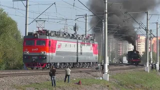 [60fps] RZD Locomotives parade at Expo1520 in Sherbinka