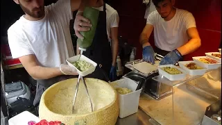 Italian Street Food: Hand Rolled Pasta Fettuccine Alfredo by Cheese Wheel, Camden Lock Market London