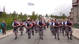 "Scotland the Brave" by the Isle of Cumbrae Pipe Band as they march out of Braemar, Scotland