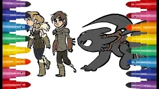 How to train your dragon 3 coloring Hiccup, Astrid and Toothless Как приручить дракона 3 раскраска