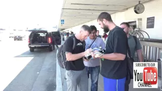 Tim Commerford from Rage Against The Machines ask fan what is my last name before signing while depa