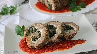 Rollo de carne picada relleno de espinacas y queso😋MUY FÁCIL Y RICO!