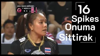 16 ลูกตบไม่มีหยอด | อรอุมา สิทธิรักษ์ (Onuma Sittirak) vs Korea | Volleyball WGP2014 | Levolleyth