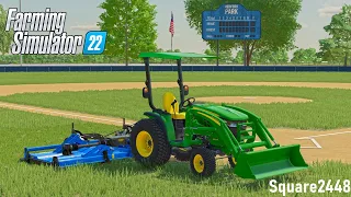 Mowing Baseball Field With JD 3046R | FS22 Landscaping