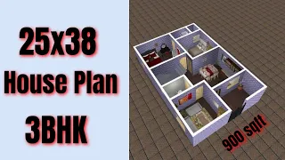 25x38 House plan 3bHK || 25 x 38 house design || 950 Sqft Ghar Ka Naksha