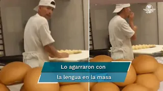 Panadero es captado lamiendo la masa antes de meterla al horno
