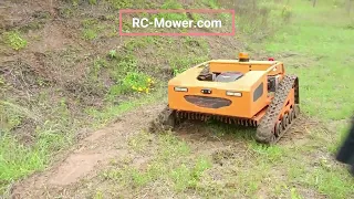 Product testing our RC Lawn Mower on a steep dirt hill.