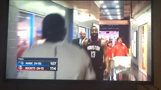 James Harden receiving game ball from 60 pt triple double