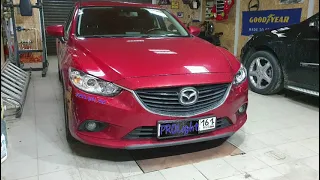 Mazda 6. Замена штатных галогеновых линз на бидиодные Aozoom A6+ Orion. Подключение под завод.