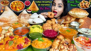Eating Crispy Masala Dosa,Dahi Idli Vada,Poori,Chutney,Sambar South Indian Food ASMR Eating Video