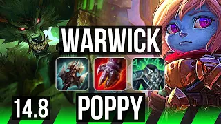 WARWICK vs POPPY (JGL) | Rank 6 Warwick, Legendary, 1000+ games, 16/4/12 | BR Master | 14.8