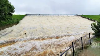 Toddbrook Reservoir ,Whaley Bridge, Derbyshire, Peak District in Full Flood