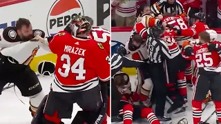 Brawl Breaks Out Between Blackhawks & Ducks, Goalies Get Involved