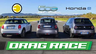 Fiat 500 elettrica vs Honda e vs Mini Cooper SE | DRAG RACE