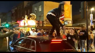 Wild celebrations in Camden Town after England football team beat Denmark 2-1 in the Euros