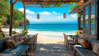 Outdoor Beach Coffee Shop Ambience | Elegant Bossa Nova Jazz Music & Ocean Waves for Stress Relief🌊🎶