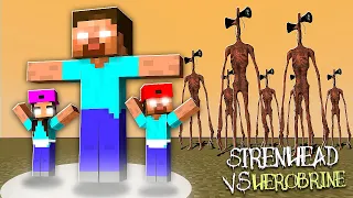 HEROBRINE STRONG FAMILY VS  SIREN HEAD :  MONSTER SCHOOL MINECRAFT