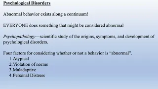 Intro to Psychology Psychological Disorders