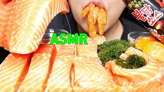 ASMR RAW SALMON NOODLES, GIANT SALMON, SEA GRAPES 연어국수 통연어 바다포도 리얼사운드 먹방 EATING SOUNDS NO TALKING.