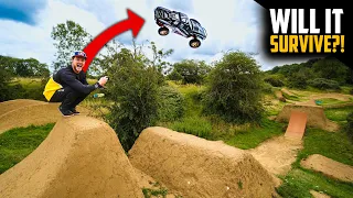 RC CAR VS MTB DIRT JUMP LINE!!