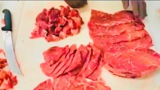 How to cut a whole sirloin tip into Thin slice steak #beef #butcher #steak #howto
