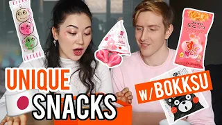 TRYING UNIQUE JAPANESE SNACKS 🍘 Bokksu Unboxing/Tasting + Review!