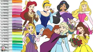 Disney Princess Coloring Book Compilation Anna Elsa Ariel Belle Jasmine Aurora Rapunzel Cinderella