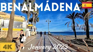 🇪🇦[4K] Benalmadena Beach Promenade Walk in January 2023 | Malaga, Costa del Sol, Spain