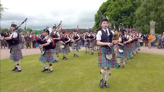 Strathisla Pipe Band playing Liberton Polka on the march during 2024 Gordon Castle Highland Games