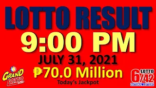 LOTTO RESULT TODAY 9pm July 31, 2021 (PCSO Lotto Results and Jackpot Today for 6/55, 6/42 and 6D)