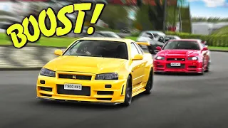 INSANE JDM Cars BOOST out of Car Show! - R34 GTRs, Supras, TURBO Civics, 1000HP Evo etc!