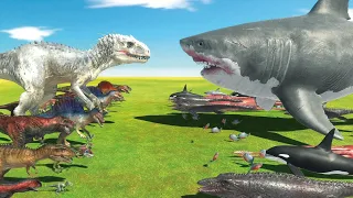 INDOMINUS REX VS MEGALODON - DINOSAUR FISH WAR - ARBS MODS - Animal Revolt Battle Simulator