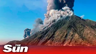 Moment Stromboli volcano erupts in Italy