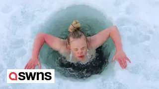 Finnish woman goes viral jumping into -20°C lakes DAILY! 🥶❄️ | SWNS