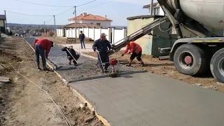 бетонная дорога , дорога из бетона, бетонирование