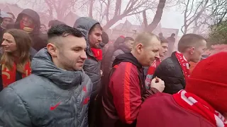 Liverpool vs Man City - Bus Greeting (Buses switched to a different Route)