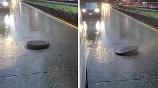 Crazy Wind Blows Off Manhole Cover