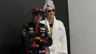 Albon arrives to Red Bull photoshoot in a bathrobe