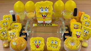 SpongeBob w CLAY★Mixing Makeup Eyeshadow Glitter into SLIME★ASMR★Satisfying Slime Video#080