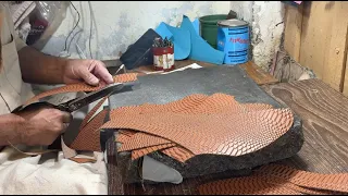 How To Make Python Print Hand Stitch Leather Shoes Upper, Beginner Leather work PART 2 of 3