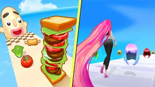 Sandwich Runner game Levels (250-265) vs Hair Challenge Game Levels (35-45) iOS, Android Gameplay