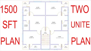 HOUSE PLAN DESIGN | EP 136 | 1500 SQUARE FEET TWO-UNIT HOUSE PLAN | LAYOUT PLAN